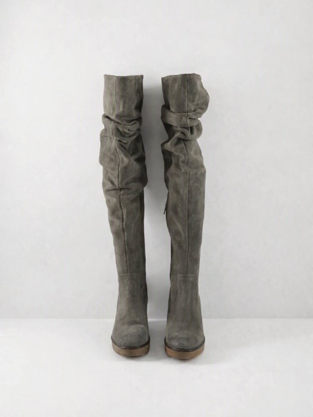Vintage Foundry Over‑the‑Knee Slouch Boots Size 7 | Olive Suede Wedge Heel